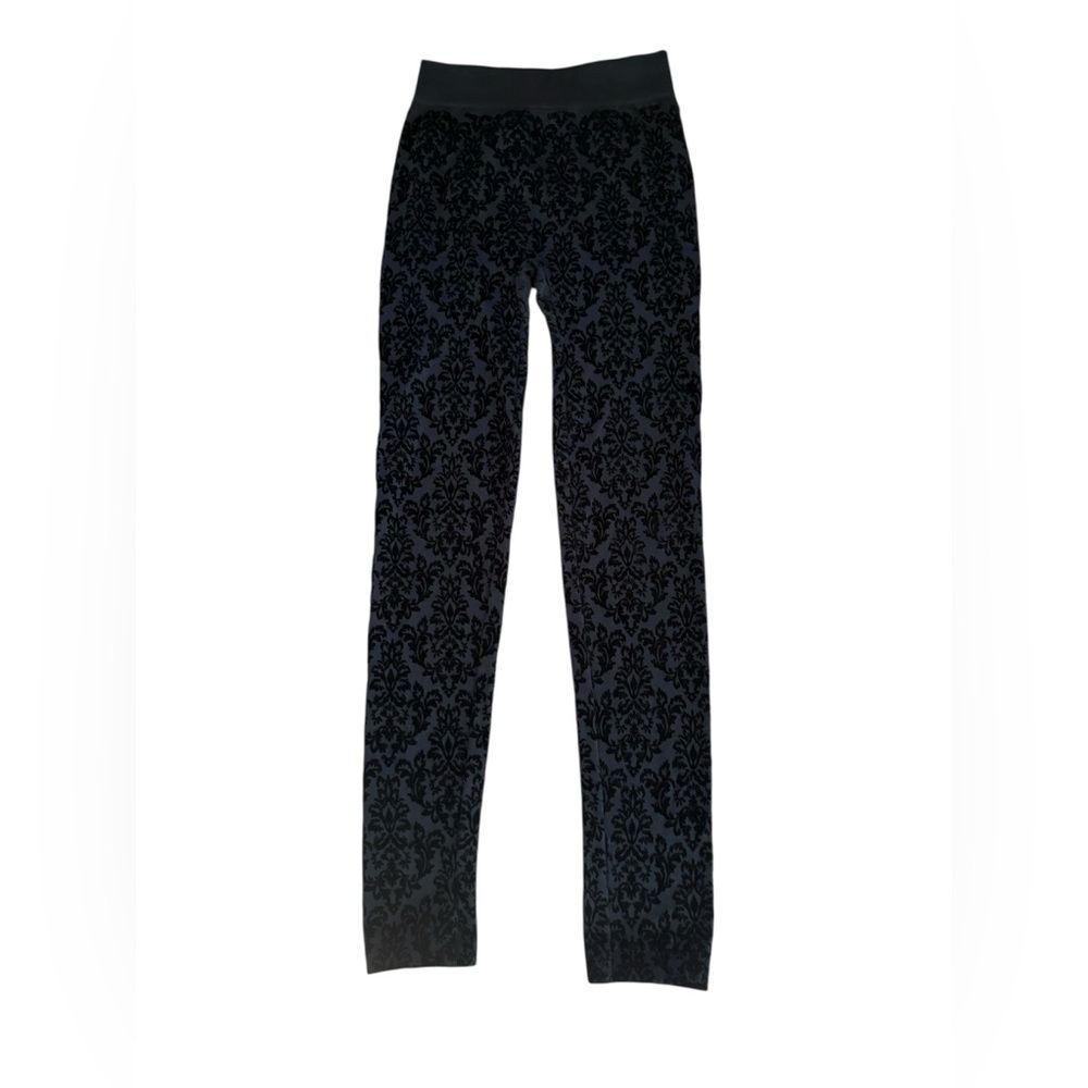 Suzy Shier Black Velvet Burnout Textured Leggings Womens Size Small Medium